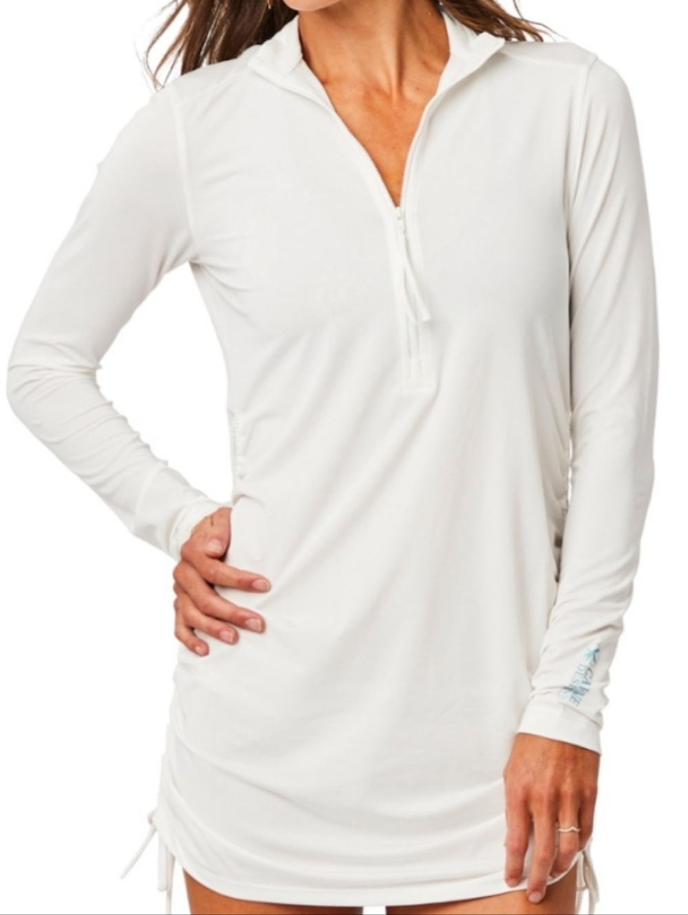 Carve Designs Cody Sundress Size Medium Cloud White Long Sleeve Mock Neck